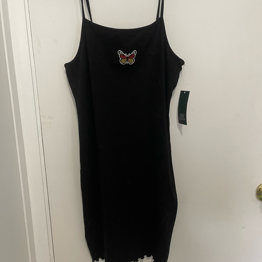Black Butterfly Embroidered Mini Dress
